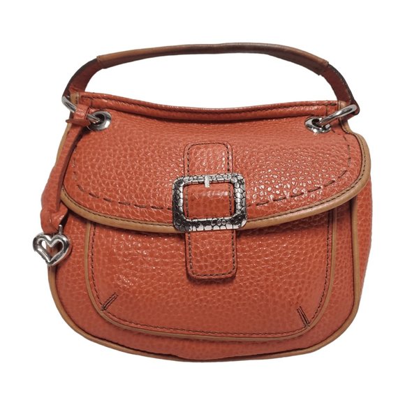 Brighton Handbags - BRIGHTON Handbag Parker Flap Saddlebag Pebbled Orange Leather 9.5x9 Purse Bag